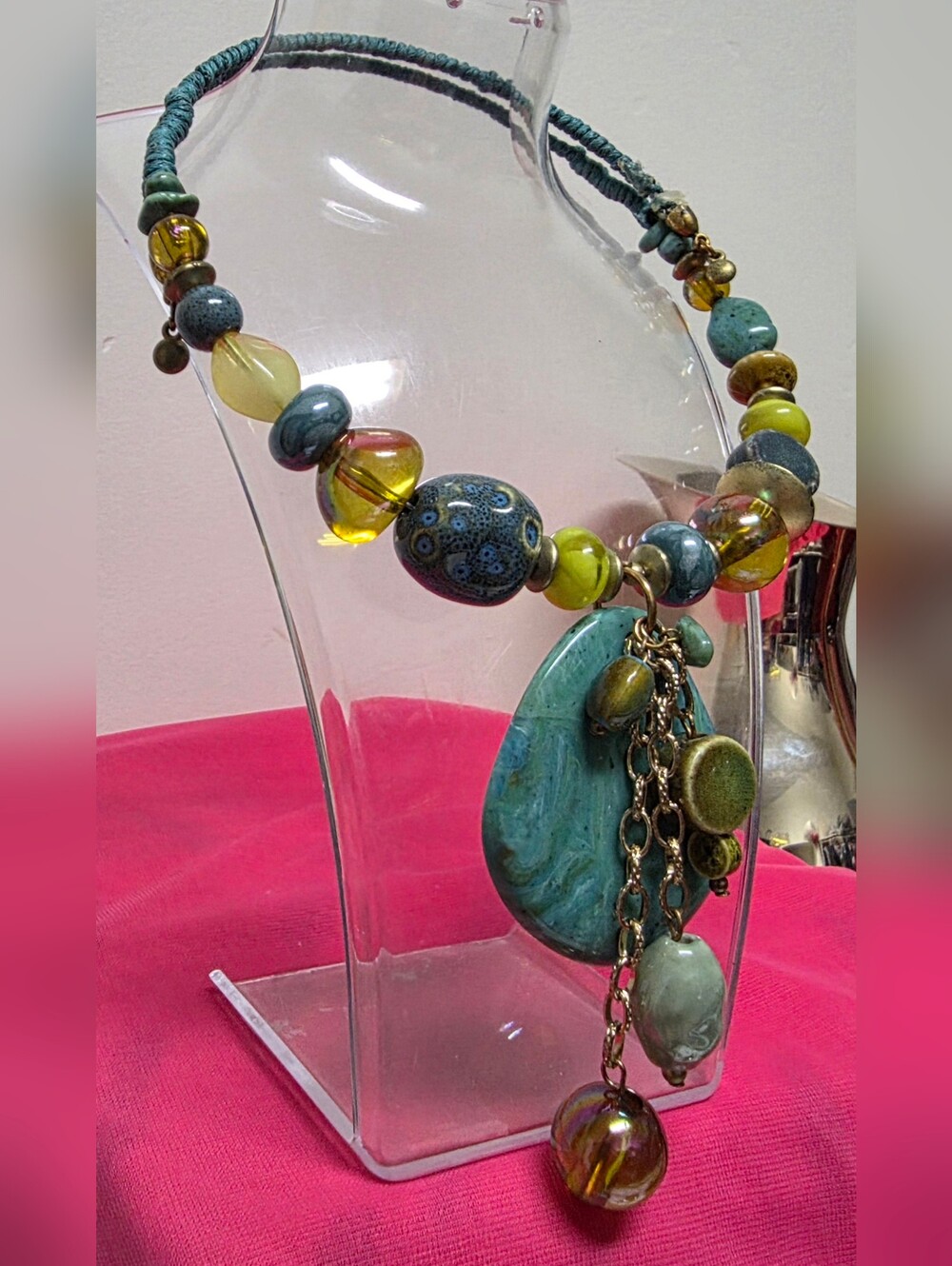 Bohemian Beaded Teardrop Memory Pendant Choker
